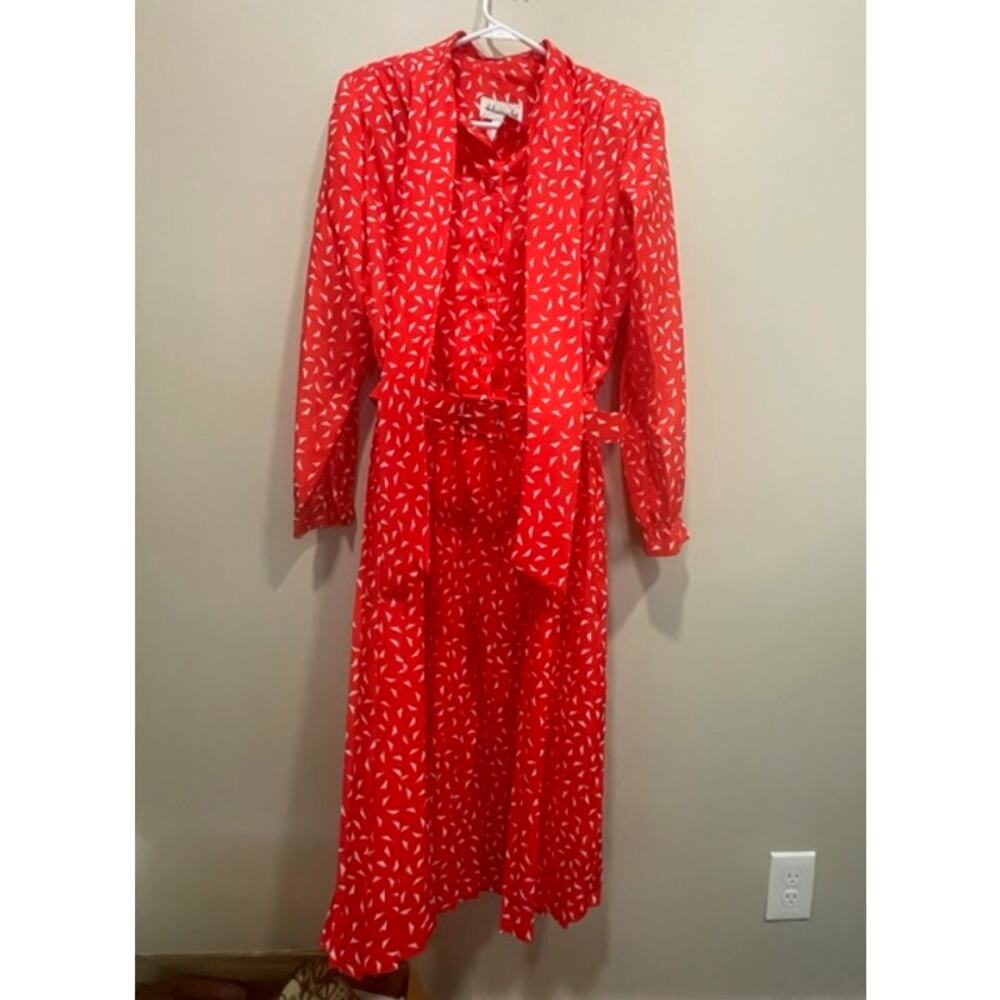 Vintage Henry Lee Red White Bow Tie Dress Mid-Length Women's Sz 12
